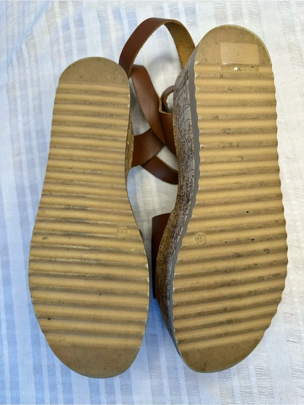 European Leather Embossed Cork Platform Sandals